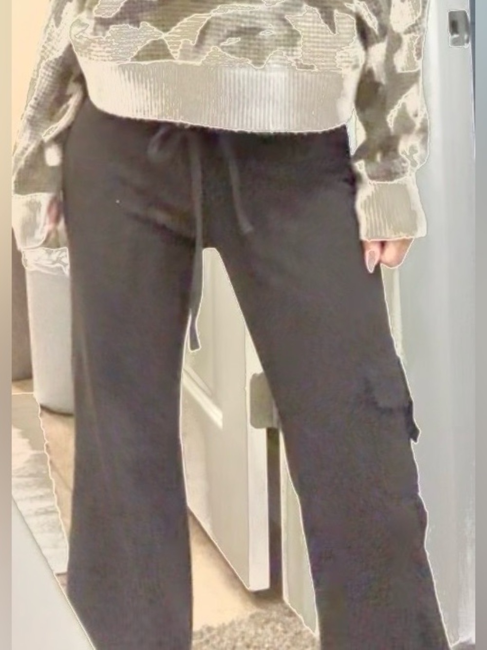 Camo Knit Sweater with Black Drawstring Pants